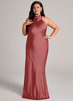 Azazie Velli Abiti da Damigella Abito Sirena in Raso Elasticizzato Collo Alto Rosa Antica image9