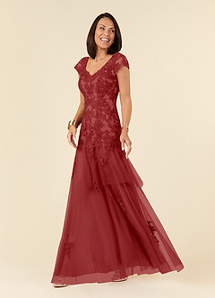 Azazie Romy Mother of the Bride Dresses Rust Mermaid V-Neck Sequins Tulle Dress image2