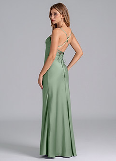 Azazie Seema Robes de demoiselle d'honneur Robe Sirène en Satin extensible Corset Matcha image6