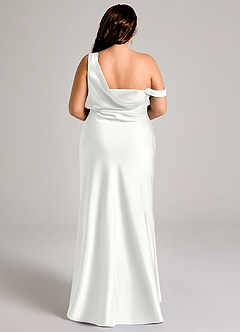 Azazie Madelyn Abiti da Damigella Abito Convertibile Sirena in Raso Elasticizzato Monospalla Bianco image16