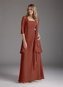 Azazie Weisz Kleider für die Brautmutter A-Linie Quadratischer Ausschnitt Gefaltet Chiffon Kleid Rotbraun image3