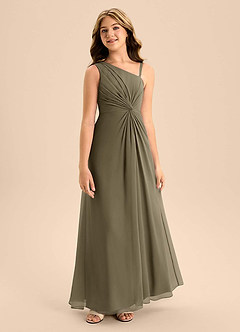 Azazie Brooke Junior Willow Green A-Line Side Slit Chiffon Dress image5