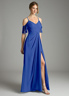 Azazie Dakota Bridesmaid Dresses Royal Blue A-Line V-Neck Pleated Chiffon Dress image5