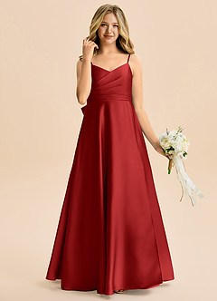 Azazie Rumi Junior Linia A Pofałdowany Satyna elastyczna Długość podłogi Młodsza druhna Sukienka image4