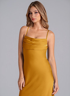 Azazie Seema Bridesmaid Dresses Butterscotch Mermaid Corset Stretch Satin Dress image2