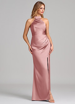 Azazie Karlotta Brudepigekjoler Skede Plisseret Stræk satin Gulv-længde Kjole image5