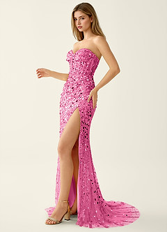 Elowomgen Rose Pink Beading Sequin Embroidery Mesh Prom Dress image3