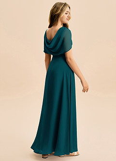 Azazie Emma Junior Robe Trapèze en Mousseline de soie Plissée Vert Pin image6