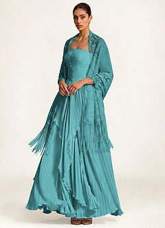 front Azazie Floral Lace Tassel Shawl