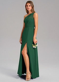 Azazie Phaedra Brautjungfernkleider A-Linie One-Shoulder Chiffon Kleid Dunkelgrün image5