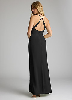 Azazie Becca Bridesmaid Dresses Black Sheath V-Neck Chiffon Dress image6