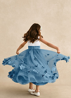 Azazie Vi Flower Girl Dresses Steel Blue A-Line Sleeveless Tulle Dress image3