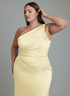 Azazie Akilah Bridesmaid Dresses Lemon Sorbet Mermaid One Shoulder Stretch Satin Dress image13