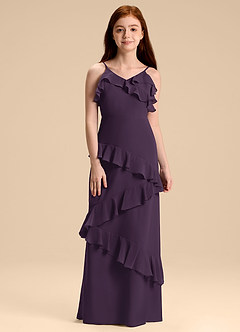 Azazie Evara Junior Plum A-Line Chiffon Dress image3