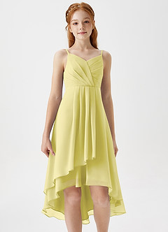 Azazie Mariam Junior Lemon Sorbet A-Line Pleated Chiffon Dress image5