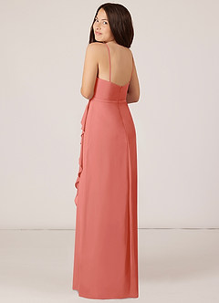 Azazie Kaylee Junior Salmon Pink A-Line with Belt Chiffon Dress image5