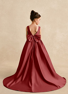Azazie Mimia Blumenmädchenkleider A-Linie Schleifen Matte Satin Kleid Rost image2