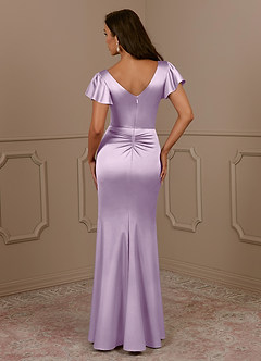 Azazie Roya Mother of the Bride Dresses Frosted Lilac Mermaid V-Neck Pleated Stretch Satin Dress image4