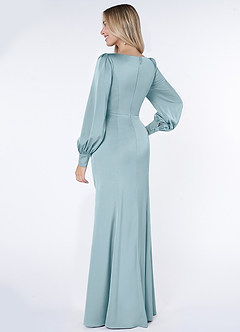 Azazie Raye Bridesmaid Dresses Moody Blue Mermaid Long Sleeve Stretch Satin Dress image4