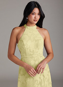 Azazie Clarice Bridesmaid Dresses Lemon Sorbet A-Line Side Slit Floral Burnout Dress image5