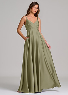 Azazie Amani Bridesmaid Dresses Pistachio A-Line Pleated Stretch Satin Dress image4