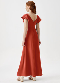 Azazie Omari Junior Rust A-Line Pleated Stretch Satin Dress image2