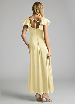 Azazie Bondi Bridesmaid Dresses Lemon Sorbet A-Line Ruched Stretch Satin Dress image3