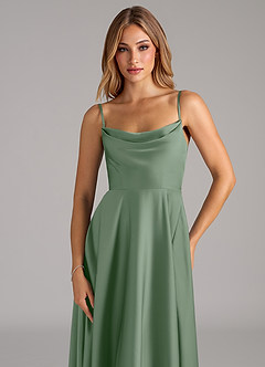 Azazie Elle Brautjungfernkleider A-Linie Plissee Stretch-Satin Kleid Matcha image2