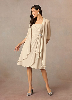 Azazie Olivia Mother of the Bride Dresses Champagne A-Line Square Neckline Pleated Chiffon Dress image1