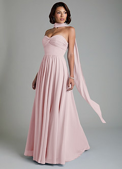 Azazie Petra Bridesmaid Dresses Blushing Pink A-Line Corset Chiffon Dress image8