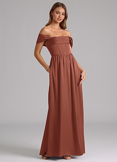 Azazie Hattie Bridesmaid Dresses Auburn A-Line Corset Stretch Satin Dress image4