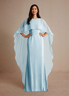 Azazie Milfred vestidos de madre de la novia Vestido de Azul Cielo de Satén Elástico de Recto con Cuello de barco image2