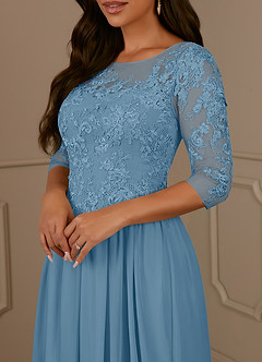 Azazie Harriet Mother of the Bride Dresses Steel Blue A-Line Scoop lace Mesh Dress image5