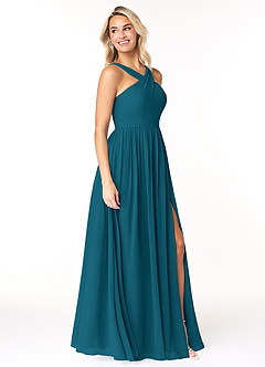 Azazie Elvira Bridesmaid Dresses Ink Blue A-Line Pleated Chiffon Dress image4