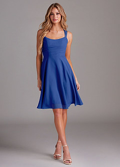 Azazie Vina Bridesmaid Dresses Royal Blue A-Line Lace Chiffon Dress image3