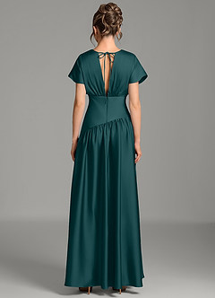 Azazie Alysse Bridesmaid Dresses Pine A-Line Stretch Satin Dress image2