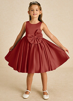 Azazie Apple Flower Girl Dresses Terracotta A-Line Bow Matte Satin Dress image1