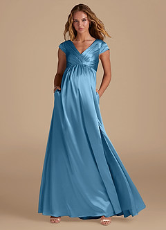 Azazie Allessia Brautjungfernkleider für Schwangere A-Linie Metallischer Satin Bodenlänge Kleid image1
