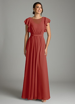 Azazie Daphne Modest Bridesmaid Dresses A-Line Ruffled Chiffon Floor-Length Dress image1