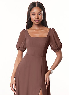 Azazie Alani Bridesmaid Dresses Espresso A-Line Square Neckline Chiffon Dress image5