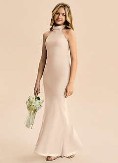 Azazie Velli Junior Meerjungfrau-Linie Hoher Kragen Chiffon Kleid Alabaster Weiß image4