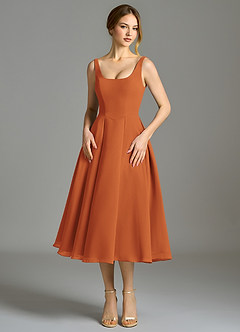 Azazie Amalie Bridesmaid Dresses Cinnamon A-Line Pleated Chiffon Dress image4