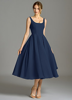 Azazie Amalie Probar vestidos en casa Vestido de Azul Marino Oscuro de Gasa de Corte en A con Plisado image3