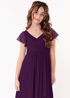 Azazie Omari Junior Grape A-Line Ruched Chiffon Dress image4