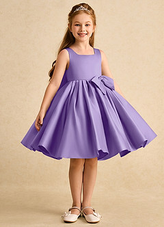Azazie Jessie vestidos de niña de las flores Vestido de Tahití de Satin Mate de Corte En A con Lazo image4