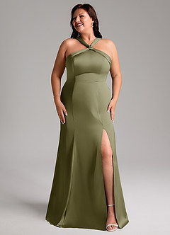 Azazie Rue Robes de demoiselle d'honneur Robe Trapèze en Satin extensible Plissée Pistache image10
