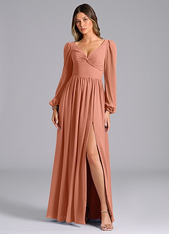 Azazie Zeya Bridesmaid Dresses MAI TAI A-Line Long Sleeve Chiffon Dress image4