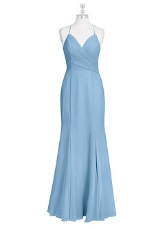 Azazie Carolina Vestidos de damas de honor Vestido de Azul Acero de Gasa de Corte Sirena con Volante image6