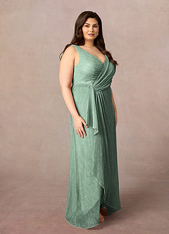 Azazie Tuscon Mother of the Bride Dresses Aquamarine A-Line Ruched Metallic Mesh Dress image2