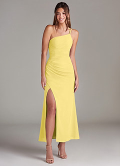 Azazie Eren Bridesmaid Dresses Canary Mermaid One Shoulder Chiffon Dress image3